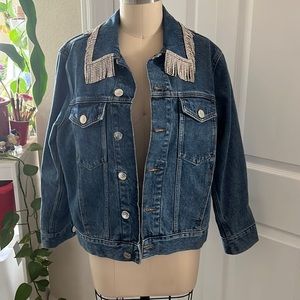 Sandro Rhinestone Fringe Jean Jacket